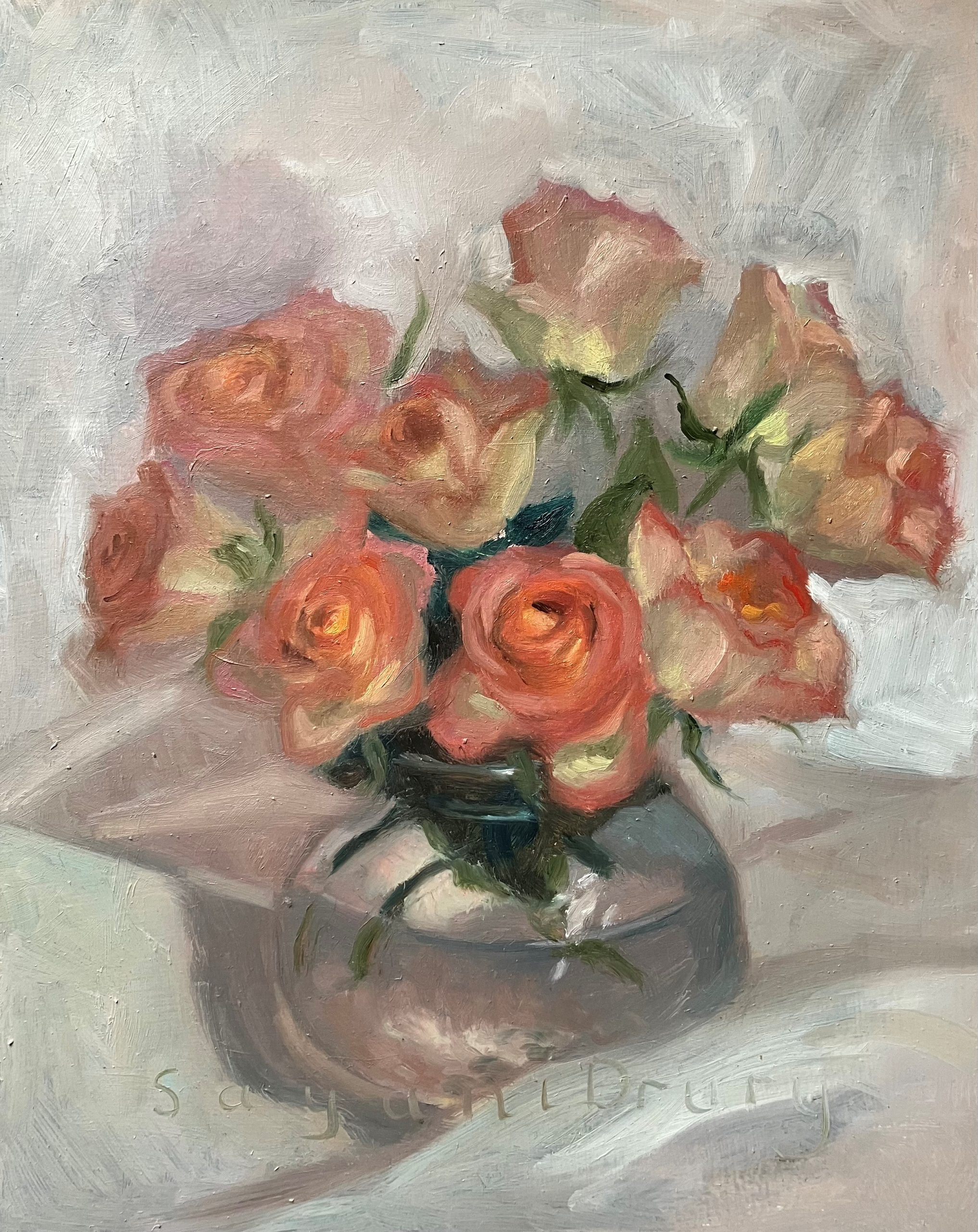 SayaniDrury_Orange roses on cream cotton 2024 1